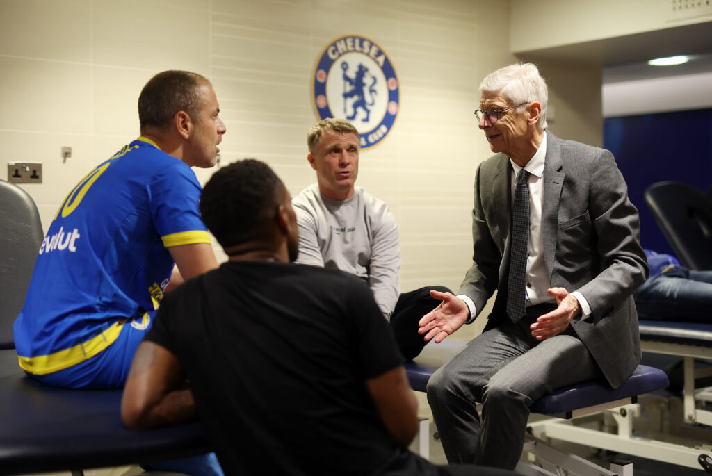Joe Cole and Arsene Wenger before a charity game