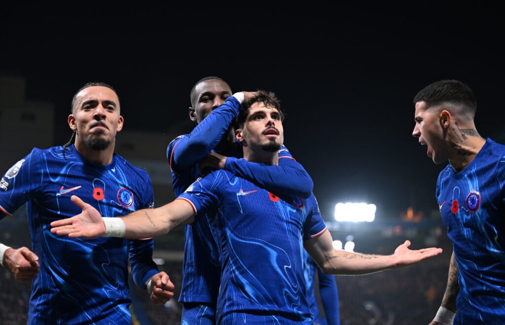 Chelsea winger Pedro Neto celebrates goal against Arsenal