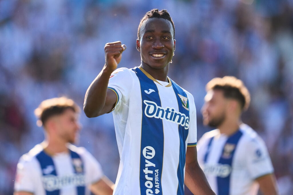 Yan Diomande celebrates after CD Leganes v Real Valladolid CF - La Liga EA Sports