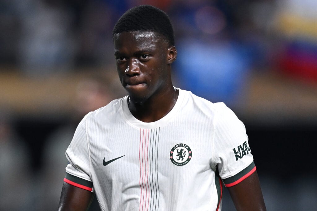 Mamadou Sarr of Chelsea looks on