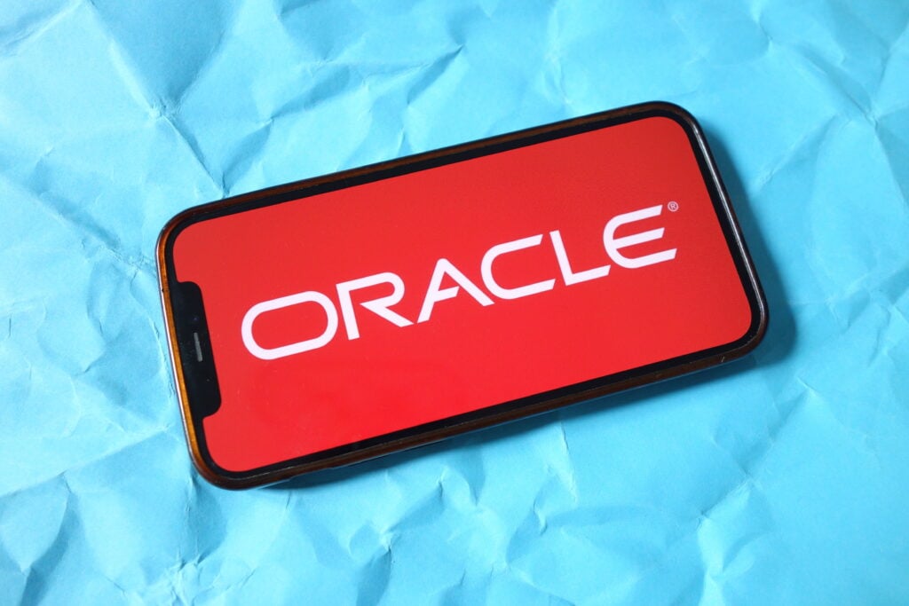 In this photo illustration, the Oracle Corporation logo is