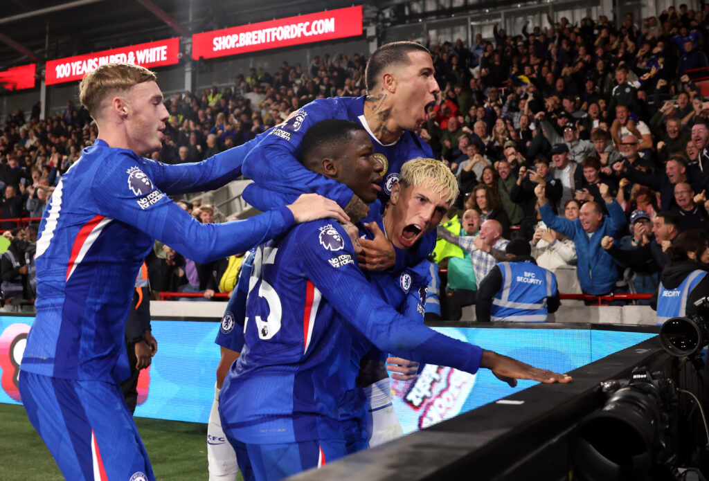 Moises Caicedo of Chelsea celebrates scoring