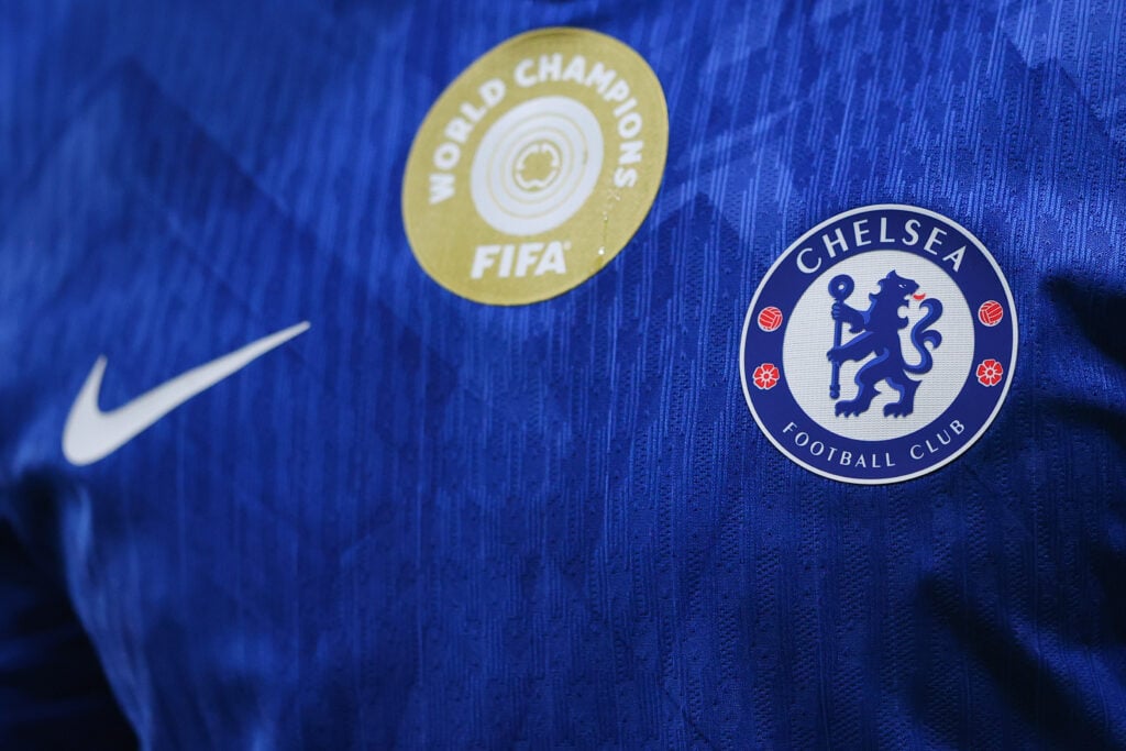 Chelsea's 2025-26 home shirt, with Nike logo, club badge and Club World Cup patch visible