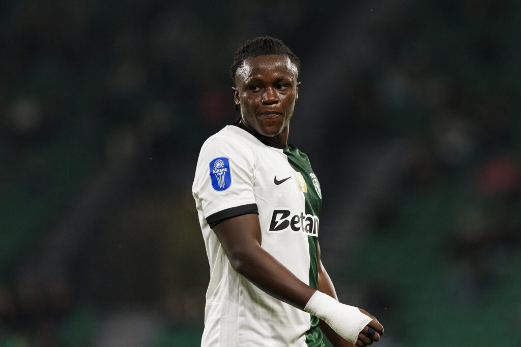 Geovany Quenda of Sporting CP looks on
