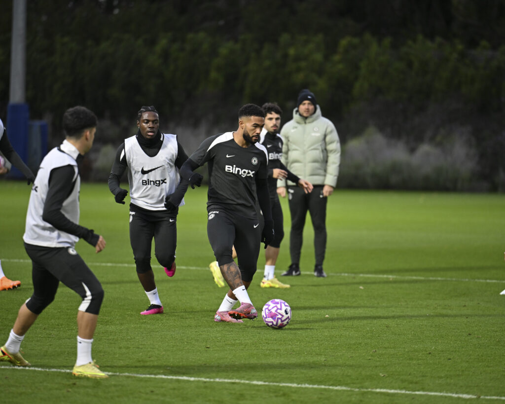 Several Chelsea players involved in a training session at Cobham.
