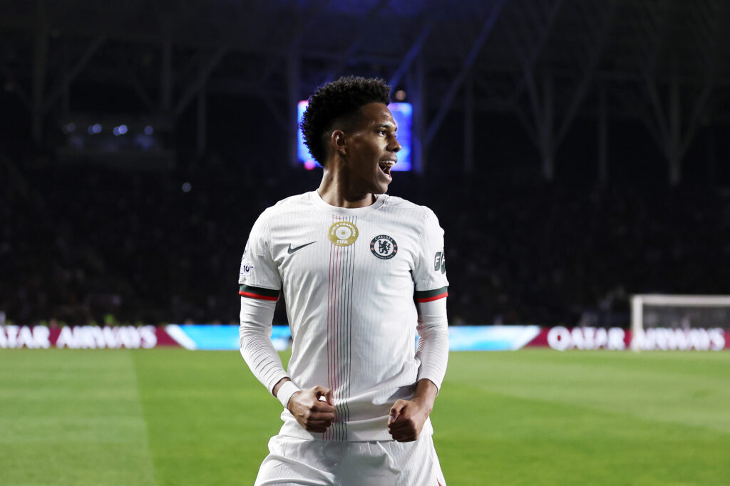 Estevao Willian celebrates goal for Chelsea against Qarabag