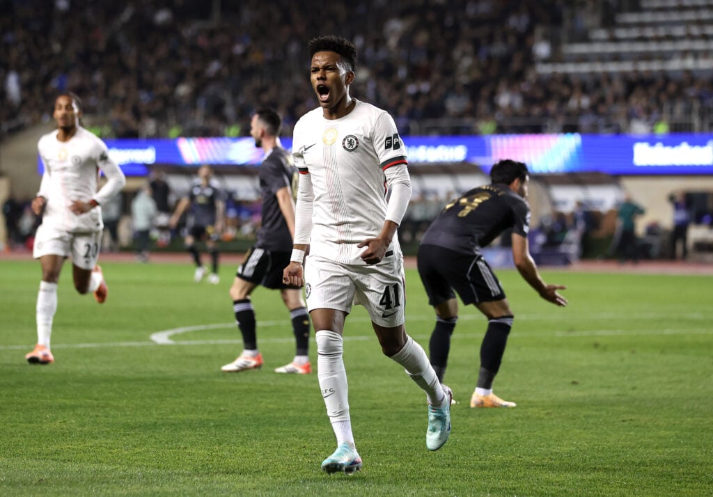 Chelsea winger Estevao Willian celebrating goal