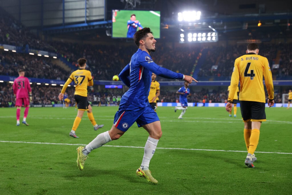 Chelsea winger Pedro Neto celebrating goal
