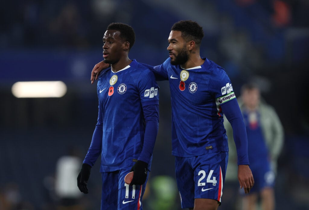 Chelsea captain Reece James with Jamie Gittens