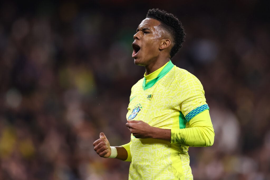 Estevao Willian celebrating goal for Brazil