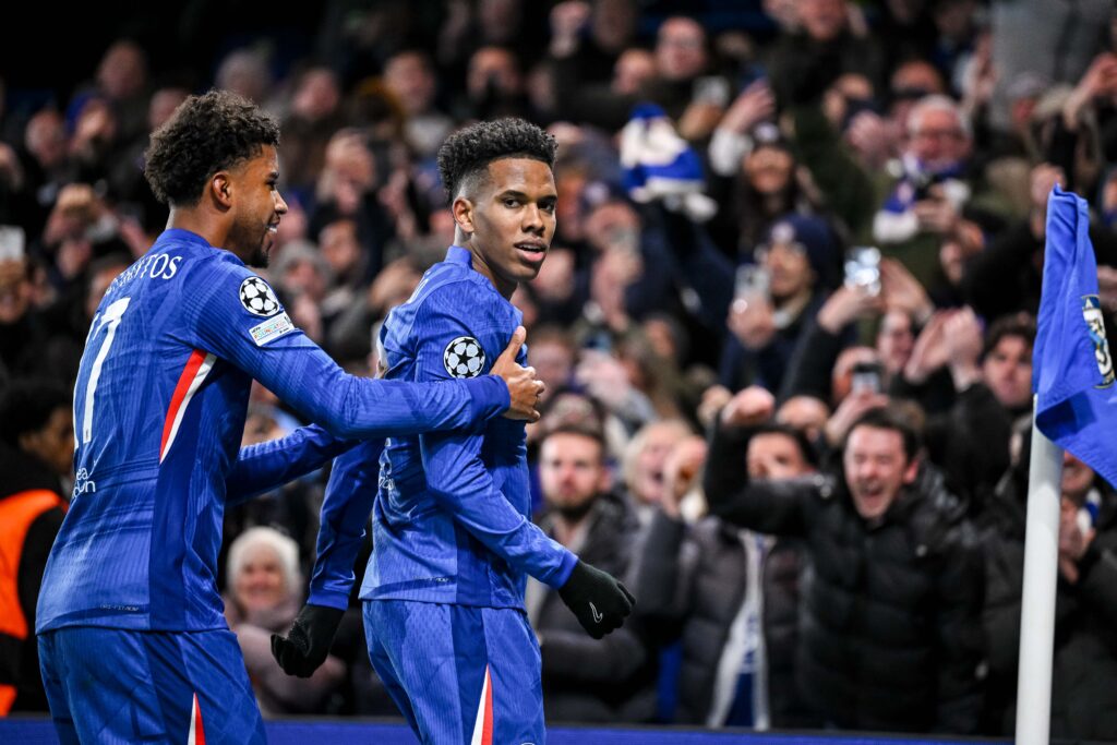 Chelsea winger Estevao Willian celebrating