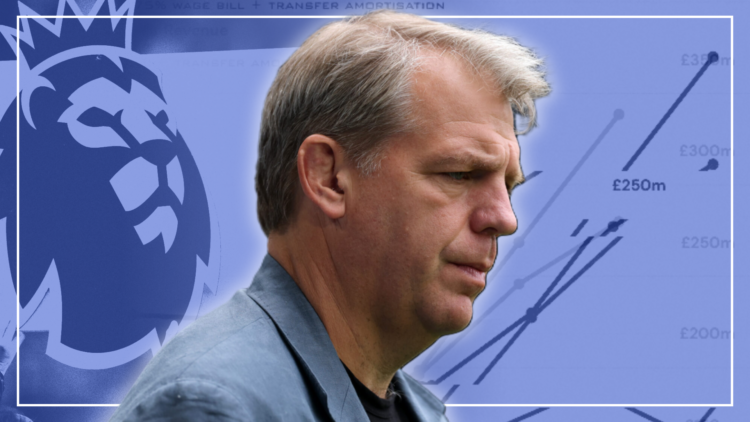 Abstract cover art featuring the Premier League logo, Todd Boehly and financial imagery