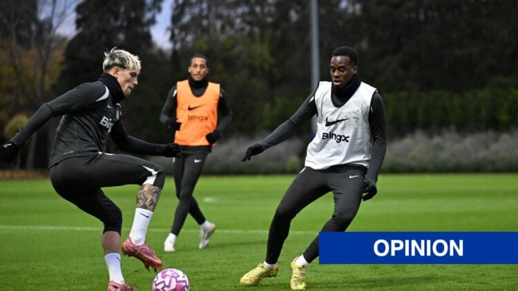 Alejandro Garnacho and Jamie Gittens during Chelsea training session