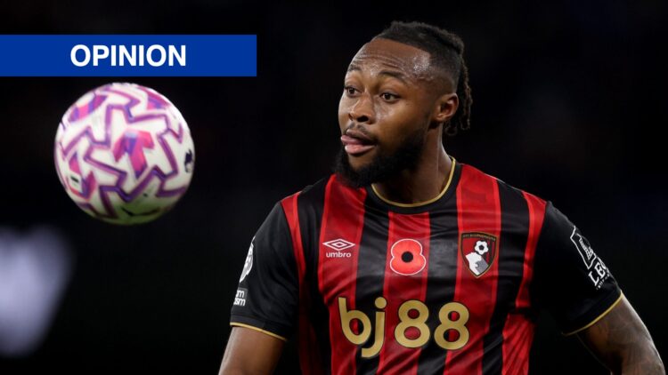 Bournemouth winger Antoine Semenyo eyeing the ball