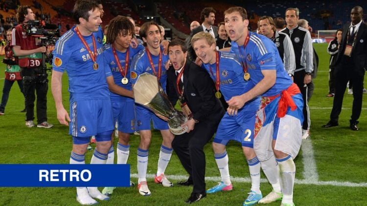 Chelsea players with Europa League trophy