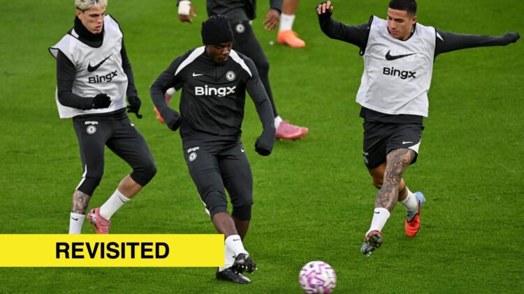 Romeo Lavia on the ball in Chelsea training session