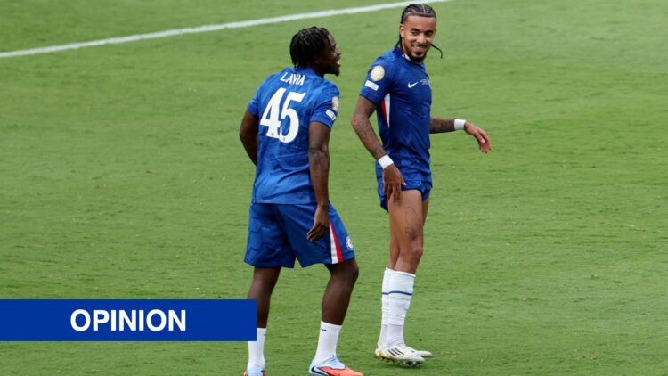 Chelsea duo Romeo Lavia and Malo Gusto on the pitch