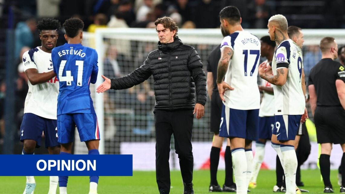 Tottenham manager Thomas Frank shaking hands at the end of Chelsea game