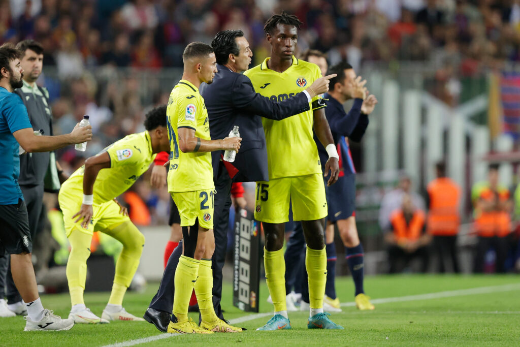 Unai Emery, Yeremi Pino and Nicolas Jackson during FC Barcelona v Villarreal - La Liga Santander