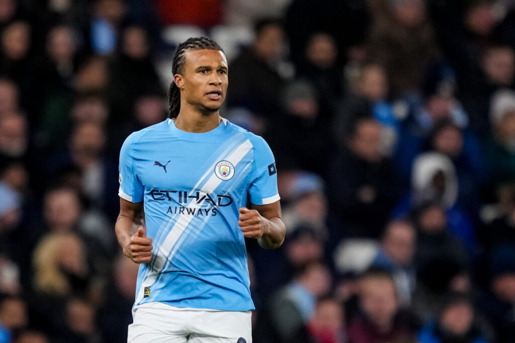 Nathan Ake of Manchester City looks on during the UEFA Champions League