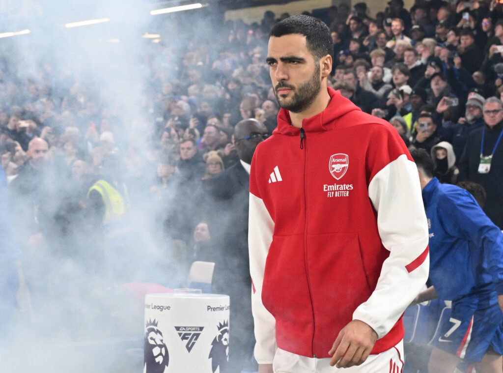 Arsenal midfielder Mikel Merino walking out