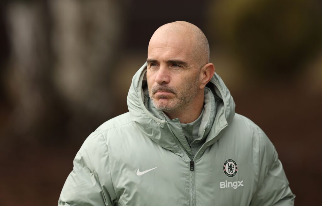 Enzo Maresca, manager of Chelsea FC looks on during a training session