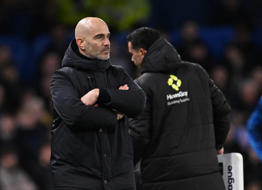 Enzo Maresca, Manager of Chelsea, looks on during the Premier League match between Chelsea and Everton