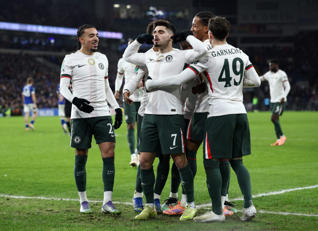 Chelsea celebrate goal against Cardiff in Carabao Cup