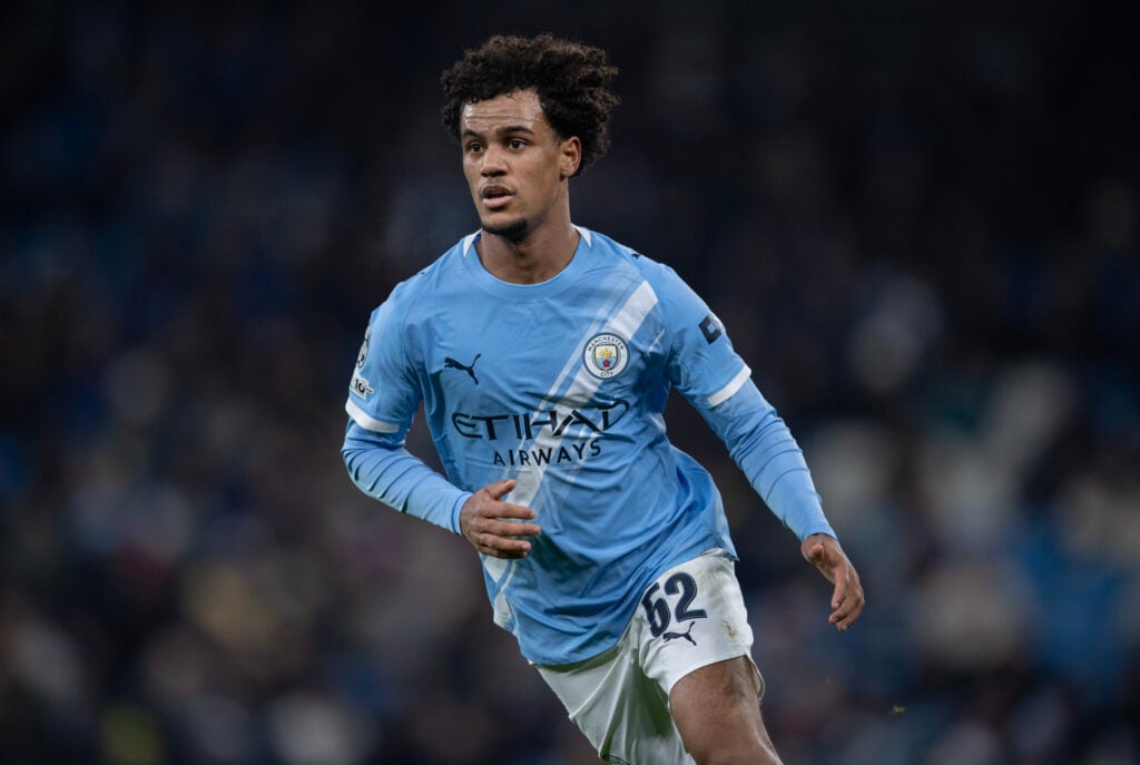 Oscar Bobb of Manchester City in action