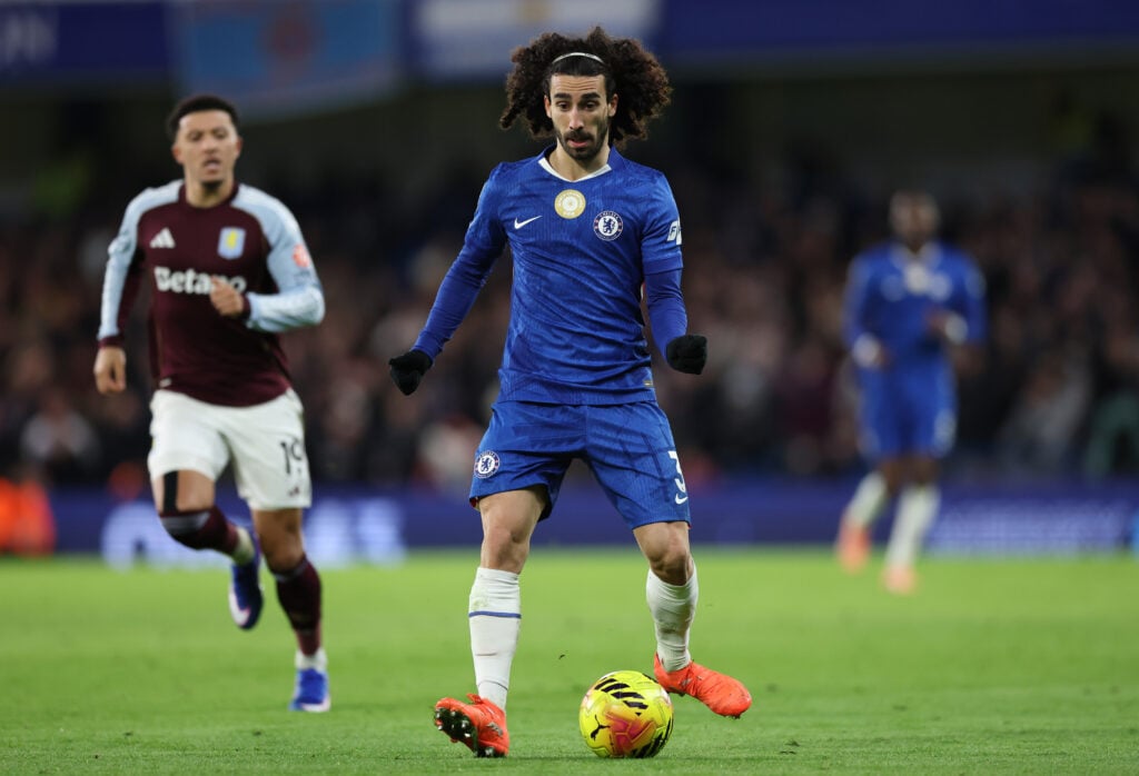 Marc Cucurella of Chelsea runs with the ball during the Premier League match between Chelsea and Aston Villa