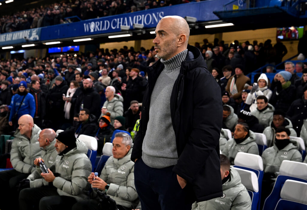 Enzo Maresca, Manager of Chelsea, looks on prior to the Premier League match between Chelsea and Bournemouth