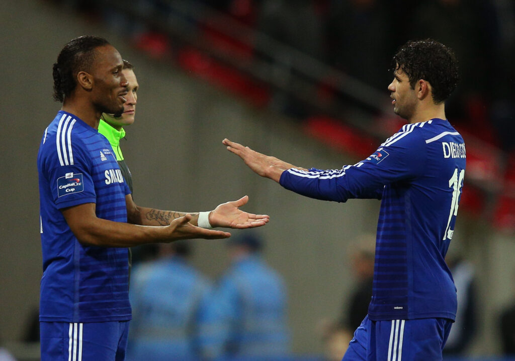 Didier Drogba of Chelsea replaces Diego Costa