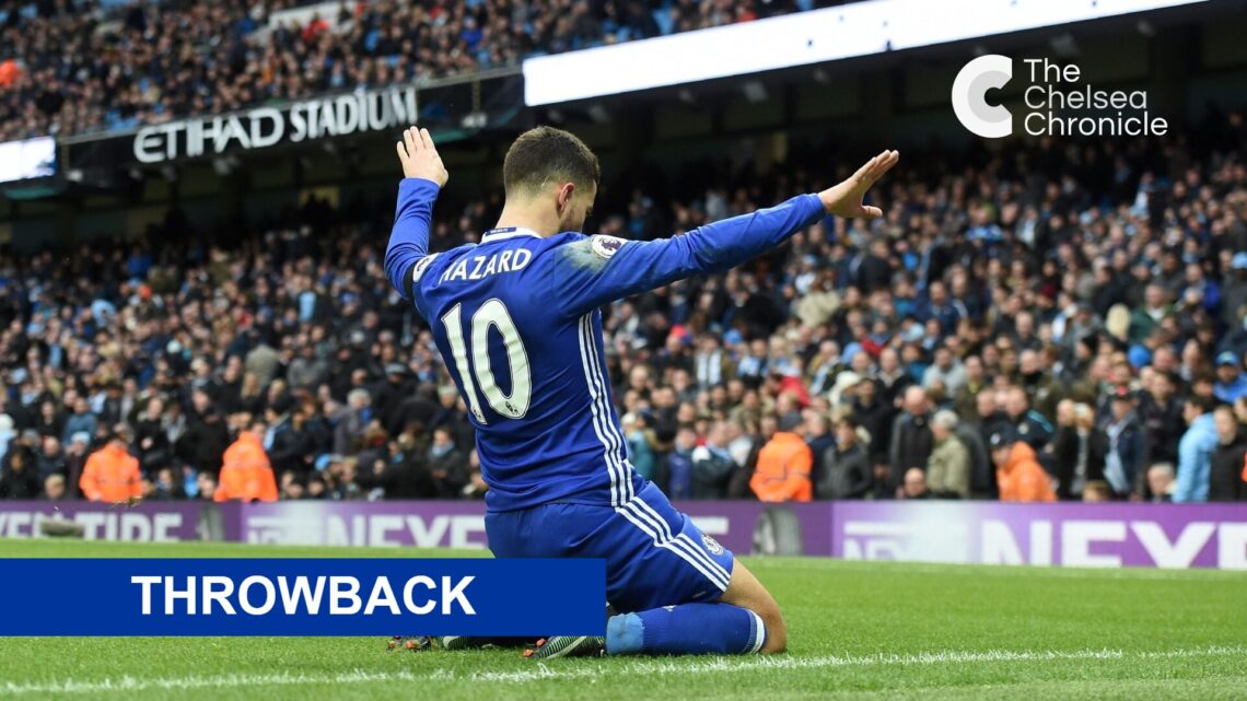 Eden Hazard celebrates goal during Manchester City v Chelsea