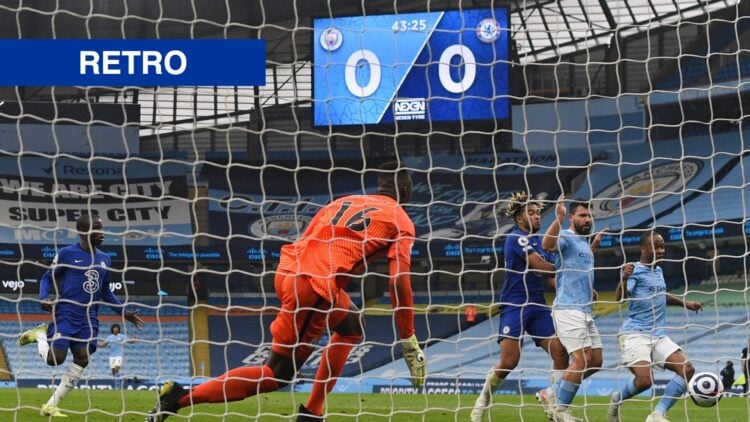 Manchester City's English midfielder Raheem Sterling (R) prepares to shoot