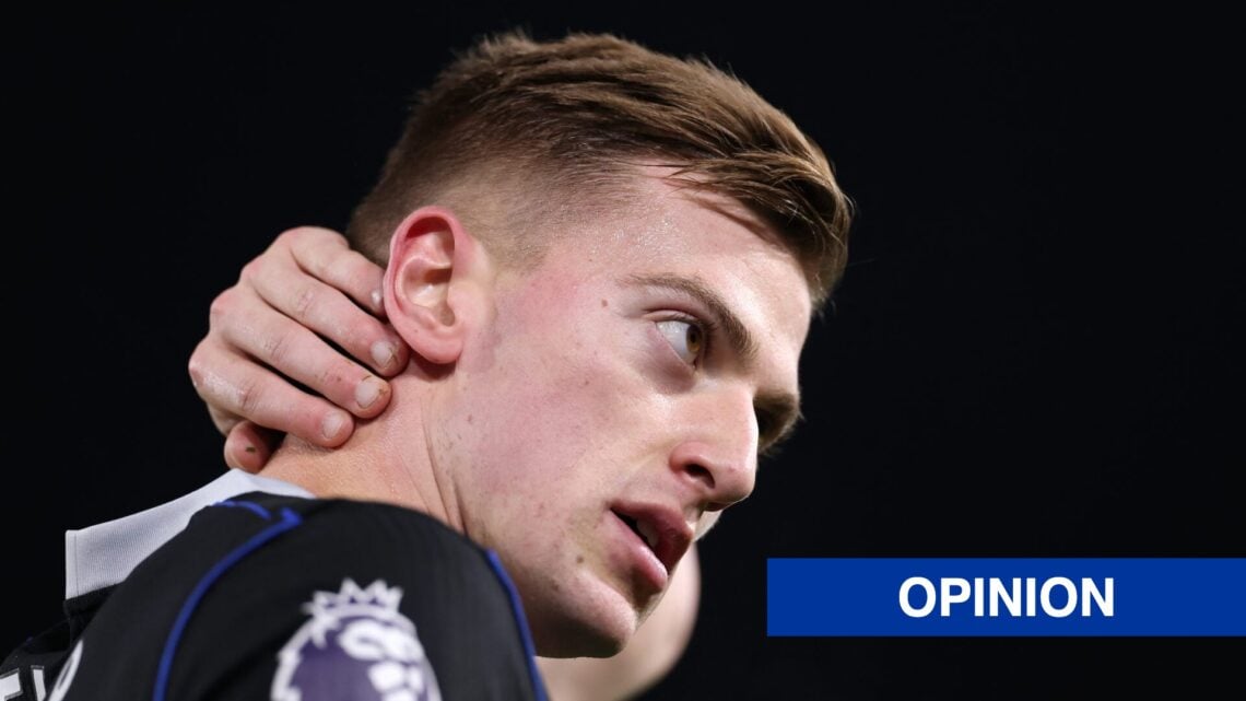 Liam Delap looks on during the Premier League match between Leeds United and Chelsea