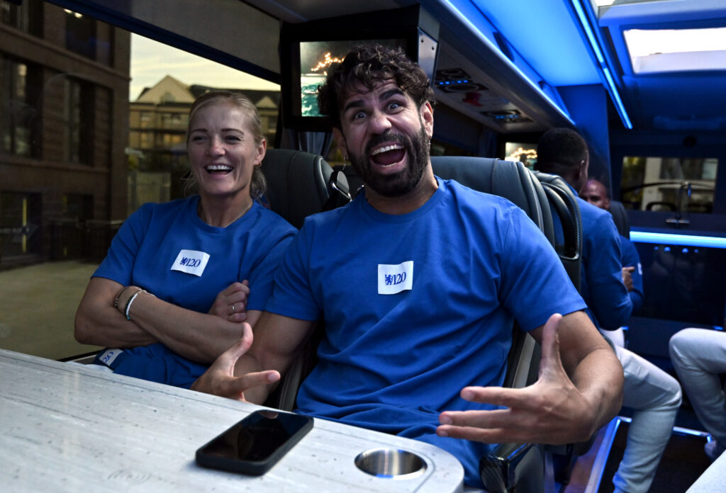 Diego Costa and Katie Chapman on the team bus