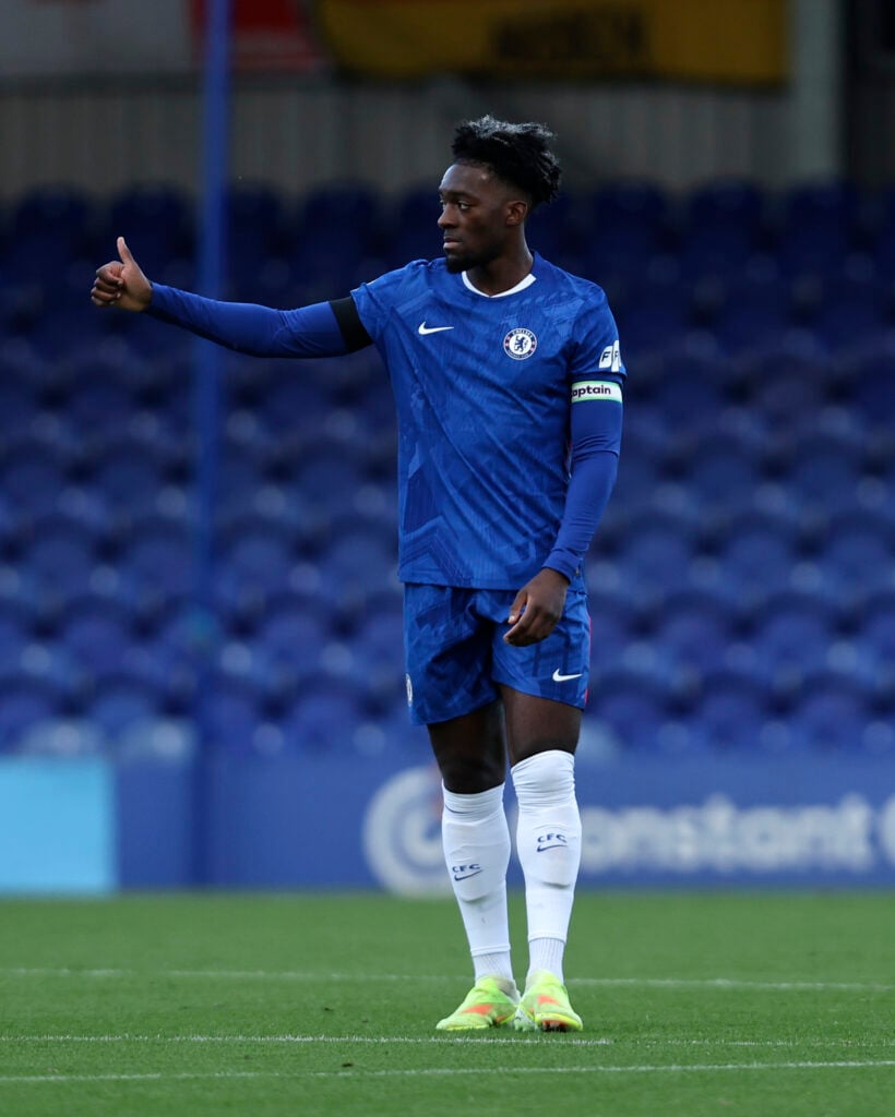 Axel Disasi in action during match between Chelsea U21 and Reading U21