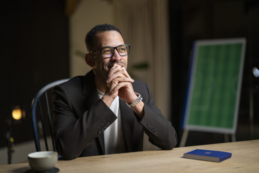 Head Coach Liam Rosenior of Chelsea during a media interview