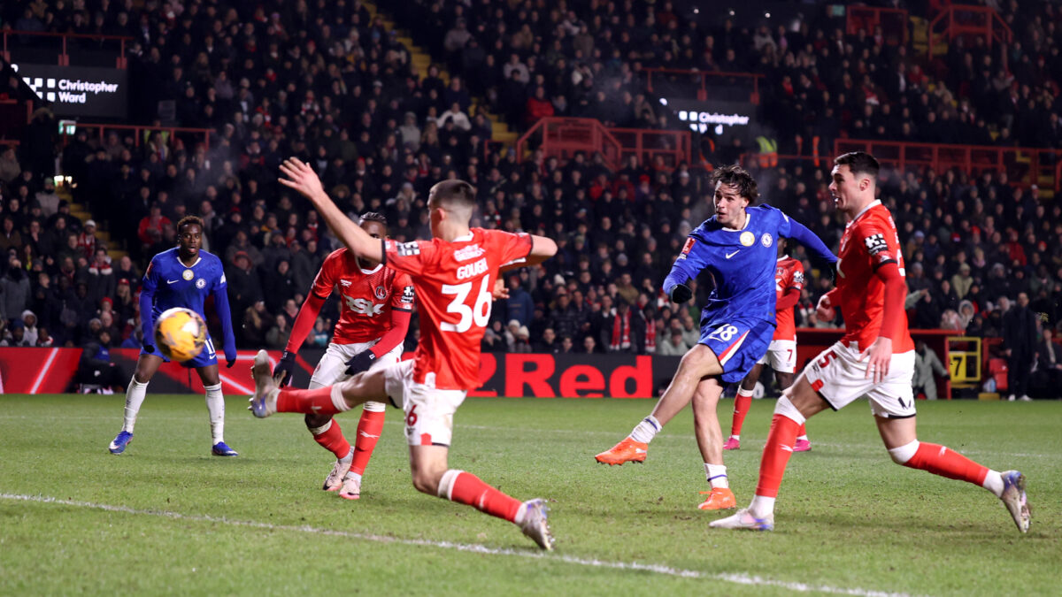 Marc Guiu of Chelsea scoring