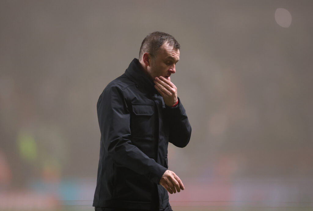 Nathan Jones, Manager of Charlton Athletic, reacts after the Emirates FA Cup Third Round match between Charlton Athletic and Chelsea