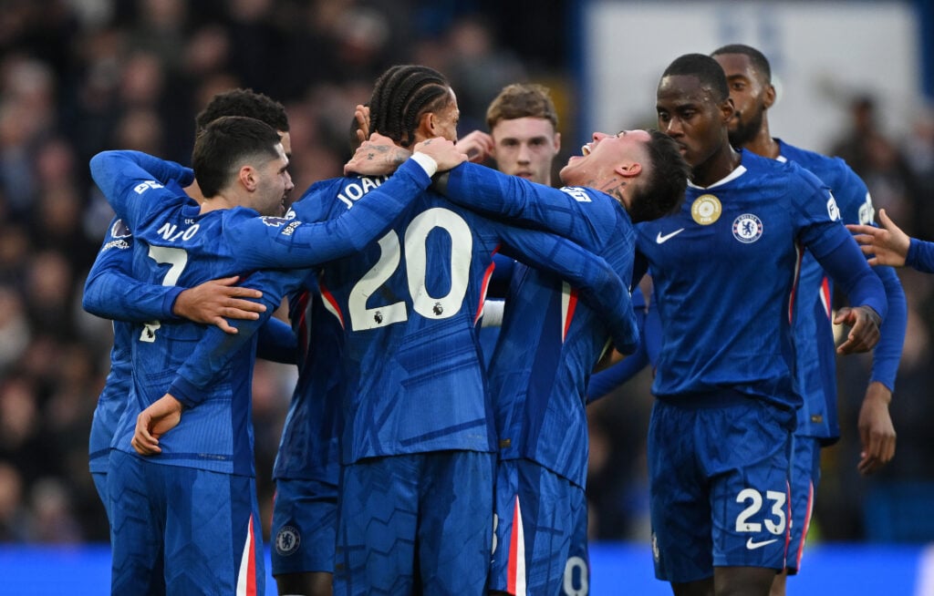 Joao Pedro of Chelsea (2L) celebrates scoring