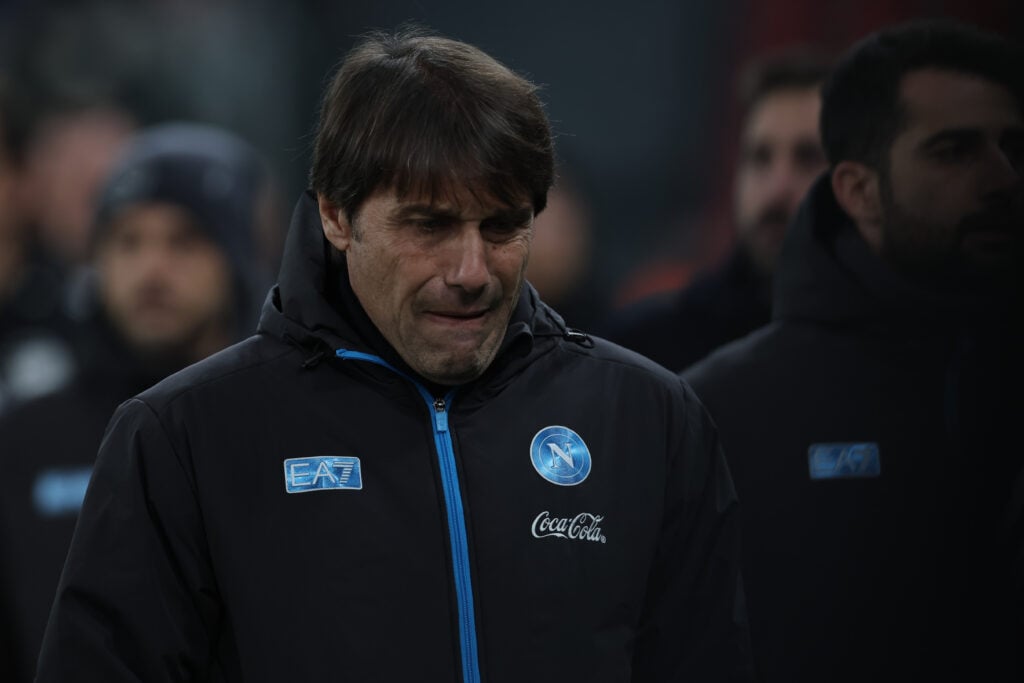 Antonio Conte, coach of Napoli, reacts during the UEFA Champions League 2025/26 League Phase MD7 match between F.C. Copenhagen and SSC Napoli