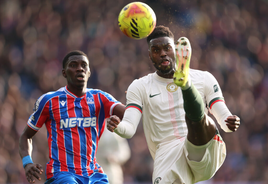 Benoit Badiashile of Chelsea clears the ball