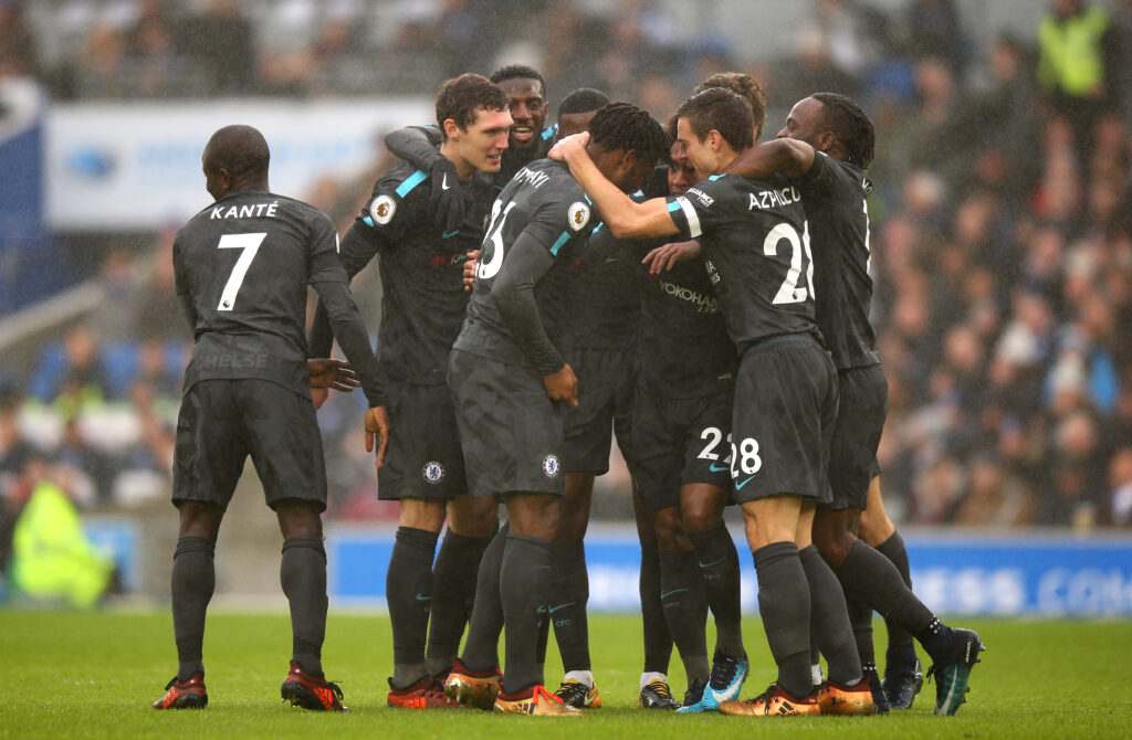 Willian of Chelsea (22) celebrates as he scores
