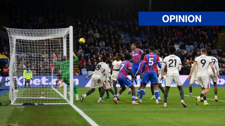 Chris Richards of Crystal Palace scores his team's first goal during the Premier League match between Crystal Palace and Chelsea