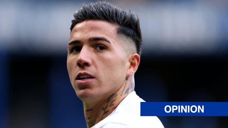 Enzo Fernandez of Chelsea looks on during the warm up