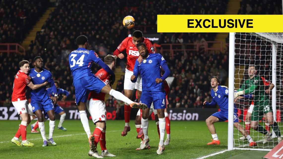 Chelsea's Tosin Adarabioyo and Charlton Athletic's Miles Leaburn challenge for a cross