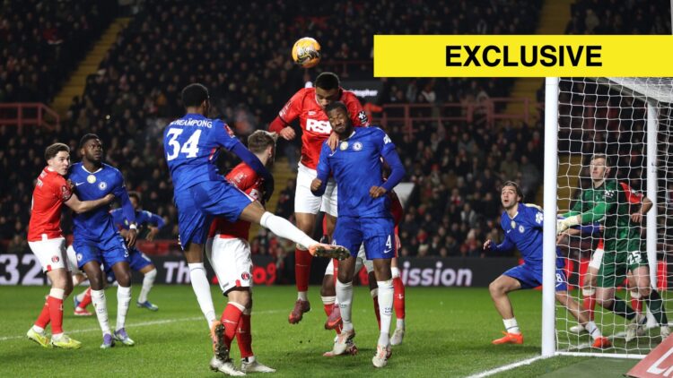 Chelsea's Tosin Adarabioyo and Charlton Athletic's Miles Leaburn challenge for a cross