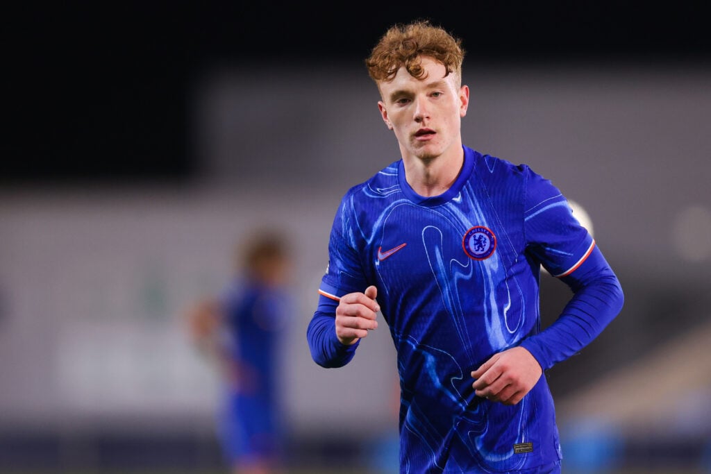 Brodi Hughes during the Premier League 2 match between Manchester City and Chelsea at the Joie Stadium