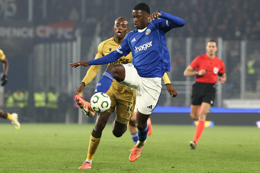 Strasbourg defender Mamadou Sarr with the ball